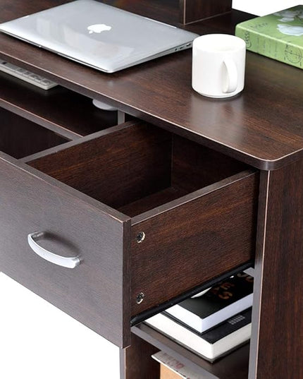 ROCKPOINT Axess Computer Keyboard Tray and Drawer Small Home Office Bedroom, Homework and School Studying Writing Desk for Student with Storage,Chocolate - LeafyLoom