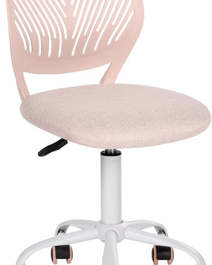 Desk Chair Small Armless, Comfy Home Office Chair with Fabric Seating Cushion and Plastic Low-Back, Adjustable Swivel Study Computer Task Chair for Student Children Kids with Rolling Wheels, Pink - LeafyLoom
