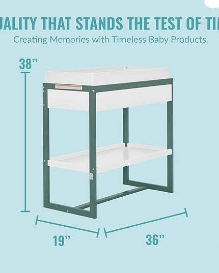Arlo Changing Table in Jungle Green, Made of Solid New Zealand Pinewood, Non-Toxic Finish, Comes with Water Resistant Mattress Pad & Safety Strap - LeafyLoom