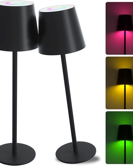 ORALUCE RGB Cordless Table Lamp Rechargeable, LED Battery Operated Desk Lamp with Type-C Charging Port, Multiple Colour Stepless Dimming Touch Lamp for Outdoor Party/Coffee Shop/Camping/Bars, 2 Pack - LeafyLoom
