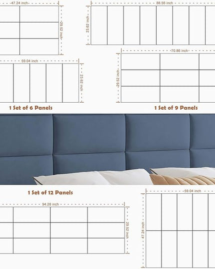 Wall Mounted Upholstered Headboard Full, 3D Peel and Stick Soundproof Wall Panels, Reusable and Removable Padded Headboard Leather Bed Headboard, 6 Panels Headboard 9.84" x 23.62", Navy Blue - LeafyLoom