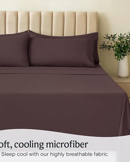 LuxClub Twin XL Sheets - Soft Twin Bed Sheets for-Boys-and-Girls-4 PC Deep Pockets 18" Eco Friendly Wrinkle Free-Kids-Fitted Sheets Machine Washable Hotel Bedding Silky Soft - Brown Twin XL - LeafyLoom