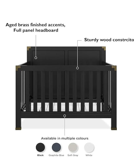 Baby Relax Miles 5-in-1 Convertible Crib, Solid Pine Wood, Black - LeafyLoom