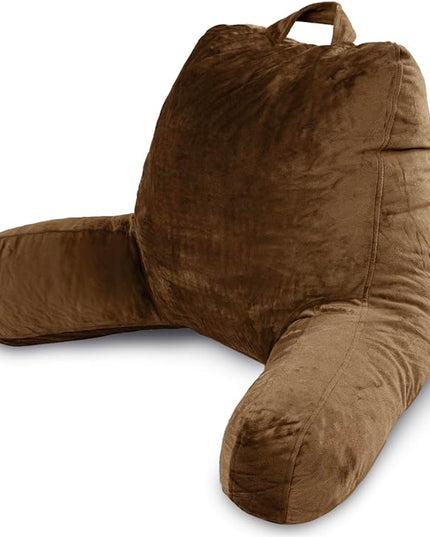 Milliard Reading Pillow with Shredded Memory Foam, Large Adult Backrest with Arms, Back Support for Sitting Up in Bed with Washable Cover (Sit up Pillow) Brown - LeafyLoom