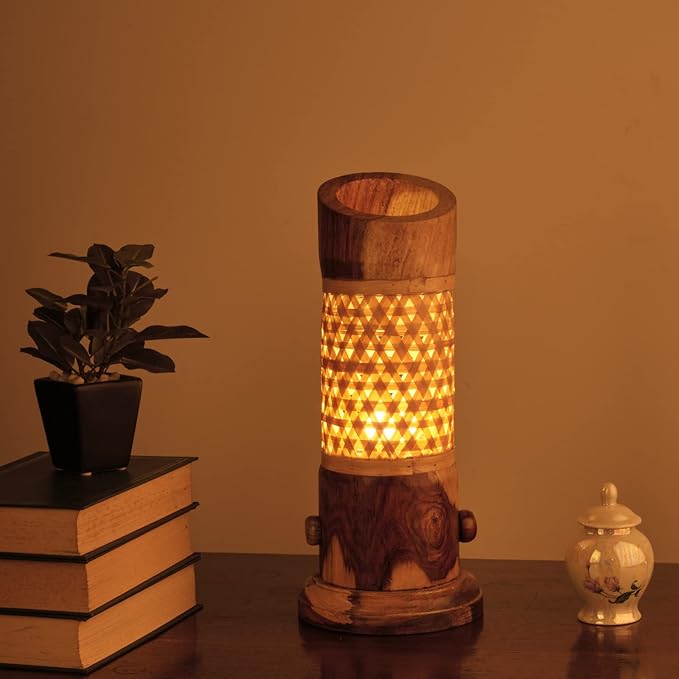 Bamboo and Wooden Table Lamp (Brown) Pack of 1 - LeafyLoom