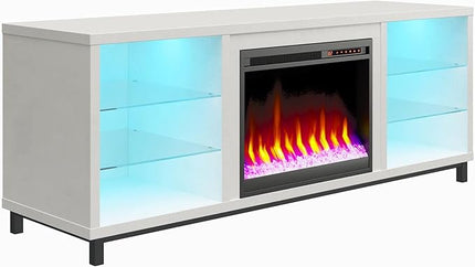 Ameriwood Home Lumina Fireplace TV Stand, Deluxe 70", White - LeafyLoom