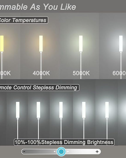 Floor Lamp with Remote Control,Bright Floor Lamps for Living Room/Bedroom/Office, Stepless Adjustable 3000K-6000K Colors and 10-100% Brightness,Standing Light with Foot Switch (White) - LeafyLoom