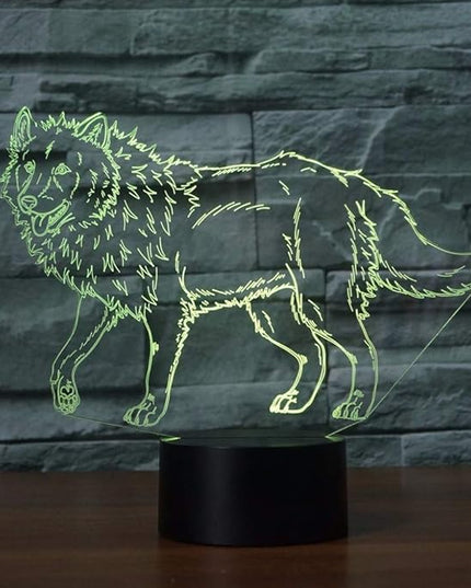 3D Illusion Animal Wolf Optical Night Light 7 LED Color Changing Desk Table Lamp Acrylic Flat Painted Image for Kiddie Kids Children Family Home Office Childrenroom Theme Decoration - LeafyLoom