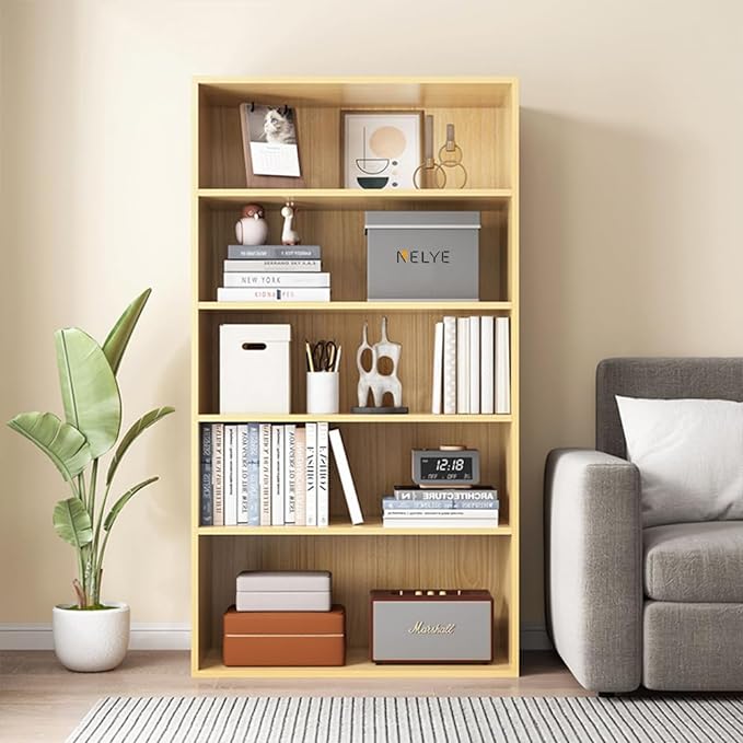 Basic Open Shelf Bookcase - 5-Tier Wooden Cube Storage Shelves Split Bookshelf, White - LeafyLoom