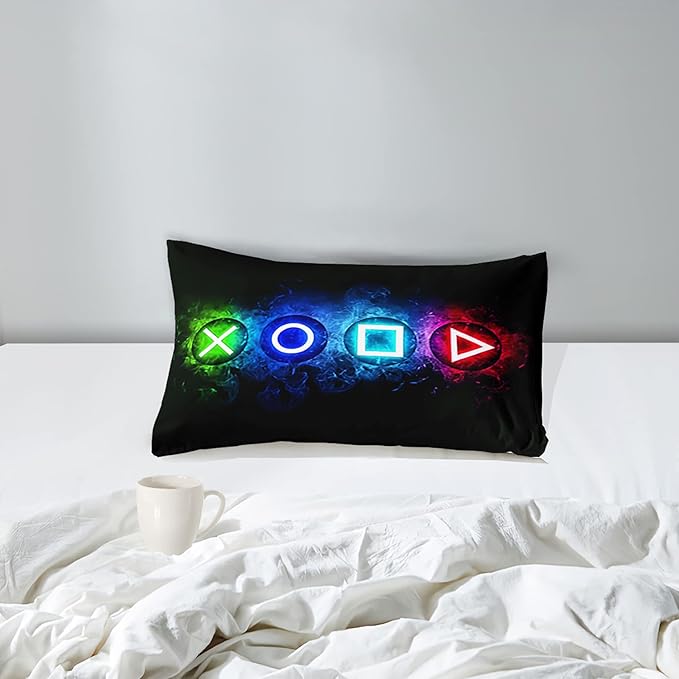 Gamer Comforter Sets for Boys, Twin Gaming Bedding Sets for Boys, Black Video Game Gamepad Twin Bed Sets for Boys Kids Bedroom Home Decor, 1 Comforter and 1 Pillowcase - LeafyLoom