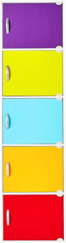 HODEDAH IMPORT Bookcase, Rainbow, 5 Door - LeafyLoom