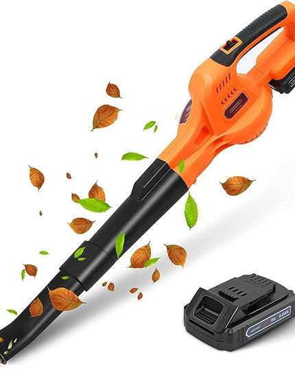 20V Cordless Leaf Blower with Battery and Charger, Leaf Blower Battery Operated, Rechargeable Electric Handheld Leaf Blower Variable Speed with 2 Tubes for Patio, Leaves Blowing-Orange - LeafyLoom