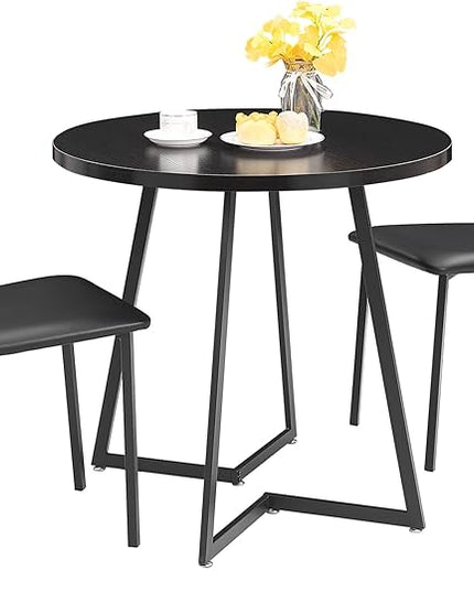 VECELO 3 Piece Kitchen Dining Room Set, Wood Round Table for Breakfast Nook Small Space, Dinette with 2 Cushioned Chairs, Matte Black - LeafyLoom