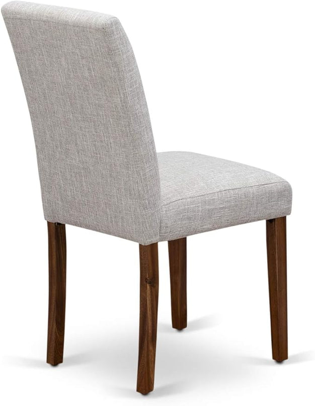 East West Furniture I3AB5-N35 Irving 5 Piece Room Set Includes a Round Dining Table with Pedestal and 4 Doeskin Linen Fabric Upholstered Parson Chairs, 48x48 Inch - LeafyLoom