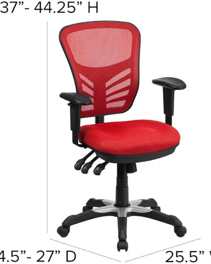 Flash Furniture Nicholas Mid-Back Red Mesh Multifunction Executive Swivel Ergonomic Office Chair with Adjustable Arms - LeafyLoom