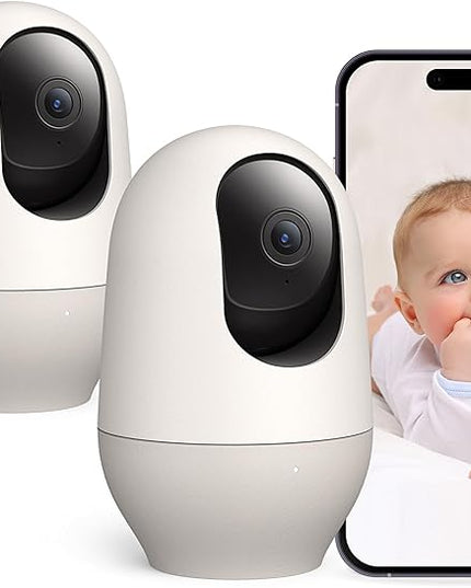 nooie Baby Monitor with Camera 2 Pack,WiFi Baby Monitor Camera,360-degree1080P,Smart Baby Camera with Motion Tracking,Night Vision,Two Way Audio&Sound Detection,Works with Alexa,SD Card and Cloud nooie