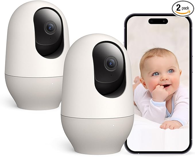 nooie Baby Monitor with Camera 2 Pack,WiFi Baby Monitor Camera,360-degree1080P,Smart Baby Camera with Motion Tracking,Night Vision,Two Way Audio&Sound Detection,Works with Alexa,SD Card and Cloud nooie