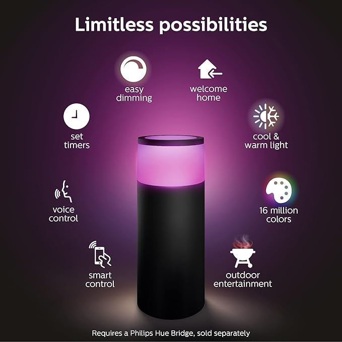 Philips Hue Calla Outdoor Smart Pathway Light - White & Color Ambiance LED Walkway Lights - Low Voltage Lighting - 1 Pack - Requires Bridge and Power Supply - Control with App and Voice - Weatherproof PhilipsHue