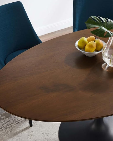 Modway Lippa 60" Oval-Shaped Mid-Century Modern Dining Table with Walnut Top and Black Base - LeafyLoom