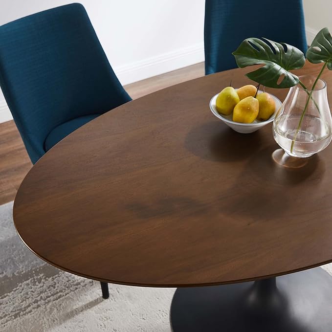 Modway Lippa 60" Oval-Shaped Mid-Century Modern Dining Table with Walnut Top and Black Base - LeafyLoom