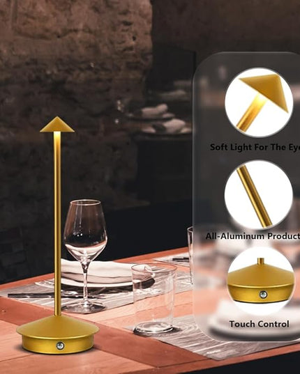 Portable LED Table Lamp with Touch Sensor, 3-Levels Brightness Metal Desk Lamp, 3 Color Touch Control Rechargeable Lamp, Night Light, Bedside Lamp,Dining Room Lamp (Gold) - LeafyLoom