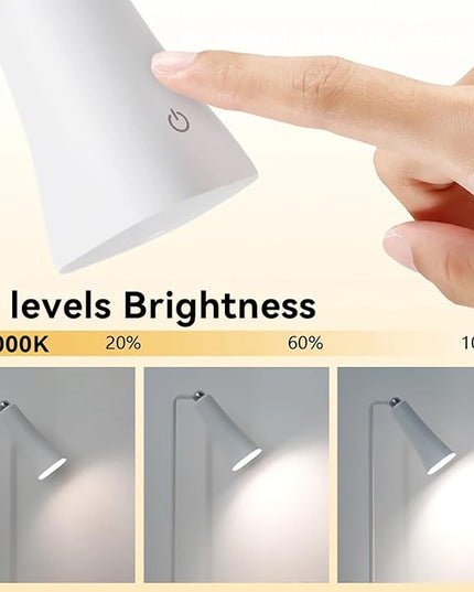 Wireless Rechargeable Desk Lamp LED Cordless Table Light Adjustable Direction Home Touch Table lamp 3 Brightness Eye-Caring Sensitive Control Bedside Light Removable Ambiance for Office Home Study - LeafyLoom