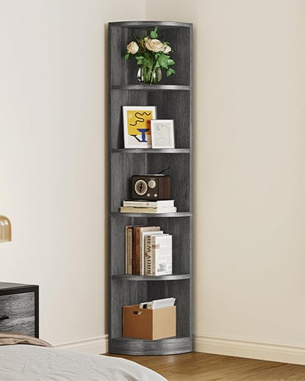 YITAHOME 70.8" Corner Shelf, 5 Tier Corner Bookshelf and bookcase, Modern Open Free Standing Shelving Unit Wooden Display Rack Storage Shelves for Bedroom, Living Room, Home Office, Charcoal Gray - LeafyLoom