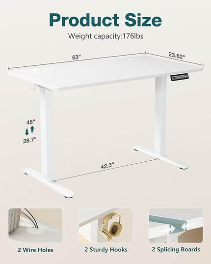 NicBex Home Office Height Adjustable Electric Height Adjustable Standing Desk Sit to Stand Ergonomic Computer Desk Adjustable Height Stand Up Desk for Home Office, White - LeafyLoom