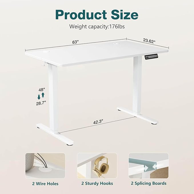 NicBex Home Office Height Adjustable Electric Height Adjustable Standing Desk Sit to Stand Ergonomic Computer Desk Adjustable Height Stand Up Desk for Home Office, White - LeafyLoom