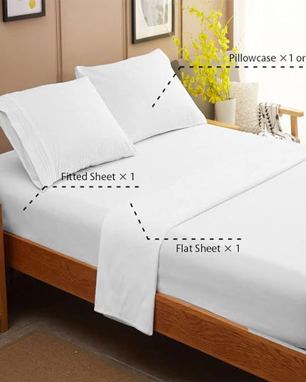 SONORO KATE Bed Sheet Set Super Soft Microfiber 1800 Thread Count Luxury Egyptian Sheets 18-Inch Deep Pocket Wrinkle-3 Piece(Twin XL White) - LeafyLoom