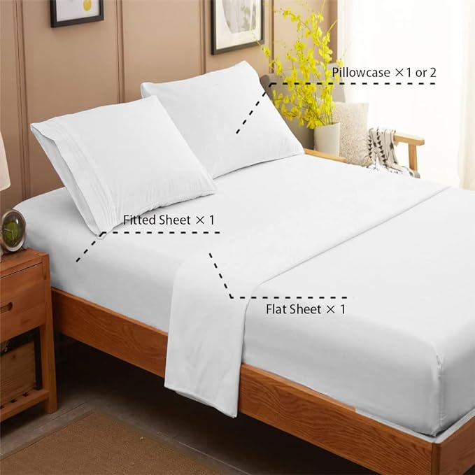 SONORO KATE Bed Sheet Set Super Soft Microfiber 1800 Thread Count Luxury Egyptian Sheets 18-Inch Deep Pocket Wrinkle-3 Piece(Twin White) - LeafyLoom