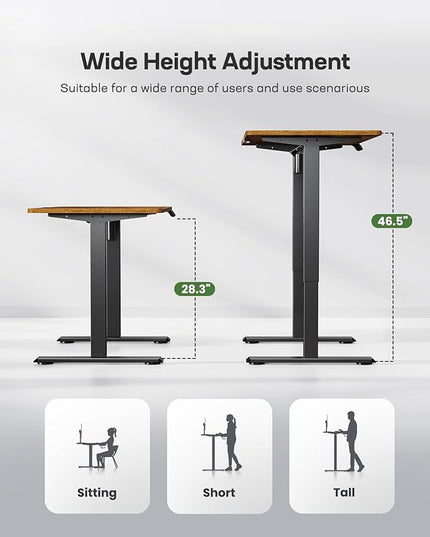Marsail Electric Standing Desk Adjustable Height, 55 * 24 Inch Sit Stand up Desk for Home Office Furniture Computer Desk with 3 Memory Presets, Headphone Hook, Rustic Brown - LeafyLoom