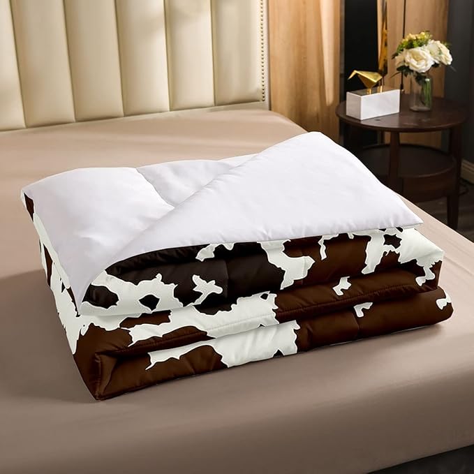 Cow Print Comforter Set King Size Cowhide Bedding Set for Boys Girls Man Women Bedroom Decor Brown Bull Cattle Skin Down Comforter Wildlife Fur Hair Farmhouse Animal Skin Duvet Set - LeafyLoom