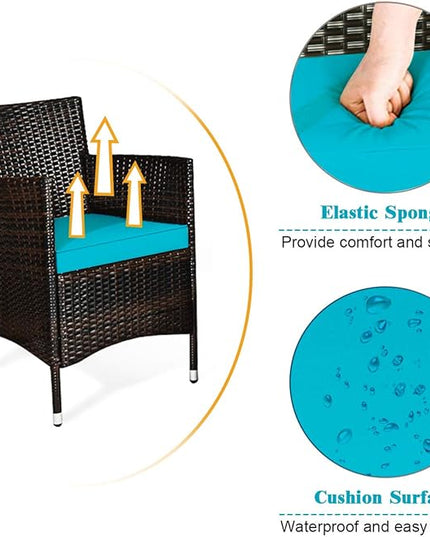 Goplus 4-Piece Rattan Patio Set, Outdoor/Indoor Wicker Conversation Set for Pool, Backyard, Lawn, Wicker Chairs and Sofa with Soft Cushion, Rattan Furniture with Tempered Glass Coffee Table - LeafyLoom
