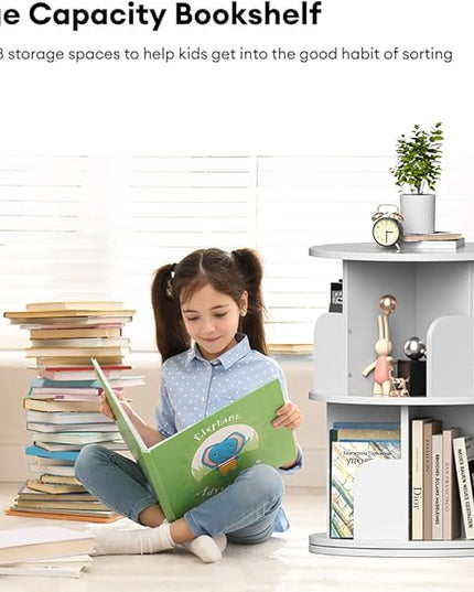 Nidouillet Small Rotating Bookshelf, 2Tier Revolving Bookcase 360 Display Round Bookshelf Narrow Swivel Corner Book Shelf Standing Bookcase for Adult Bedroom, Living Room - LeafyLoom