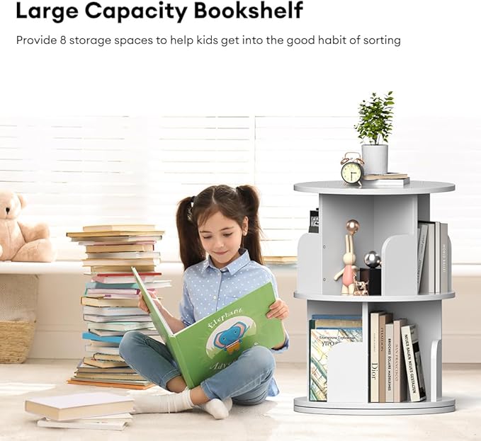 Nidouillet Small Rotating Bookshelf, 2Tier Revolving Bookcase 360 Display Round Bookshelf Narrow Swivel Corner Book Shelf Standing Bookcase for Adult Bedroom, Living Room - LeafyLoom