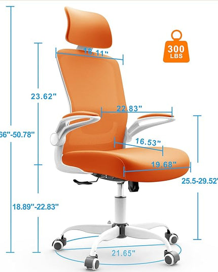 Mimoglad Office Chair, High Back Ergonomic Desk Chair with Adjustable Lumbar Support and Headrest, Swivel Task Chair with flip-up Armrests for Guitar Playing, 5 Years Warranty - LeafyLoom
