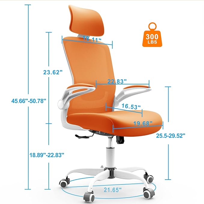 Mimoglad Office Chair, High Back Ergonomic Desk Chair with Adjustable Lumbar Support and Headrest, Swivel Task Chair with flip-up Armrests for Guitar Playing, 5 Years Warranty - LeafyLoom
