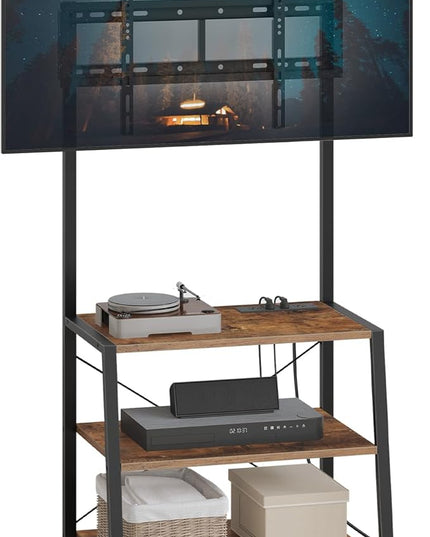 HOOBRO Rolling TV Stand with Mount and Power Outlet Up to 55 inch TV, Corner Entertainment Center, Small TV Stand with 3-Tier Storage Shelves for Living Room, Bedroom, Rustic Brown and Black BF66UDS01 - LeafyLoom