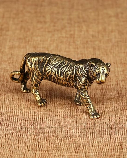 Vintage Solid Brass Big Tiger Figurine - Majestic Desk Decor for Collectors - Perfect Home or Office Accent(Big Tiger) - LeafyLoom
