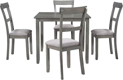 RITSU Classic 5 Piece Industrial Wood Dining Table, Set with 4 Chairs Upholstered in Tightly Woven Burlap w/Smooth Matte Finish for Kitchen, Living Room, Gray, 35inch - LeafyLoom
