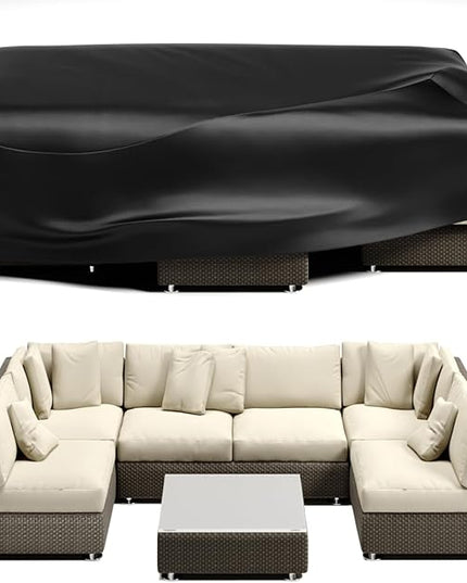 Waterproof Patio Furniture Set Cover,Outdoor Dining Table and Chairs Set Cover,Outside UV Resistant Snow Protection Cover,Rectangle Couch Sectional Cover- Fits up to 107L x 66W x 28H inches - LeafyLoom