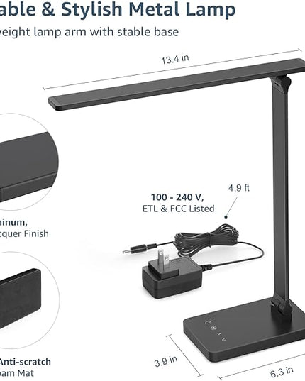 Lepro LED Desk Lamp for Home Office, 9.5W 750LM Metal Touch Control Desk Light, 5 Color Modes 5 Brightness Level, Eye Caring Task Lamp For Reading, Sewing, Crafts, School Supplies, Puzzle Light, Black - LeafyLoom