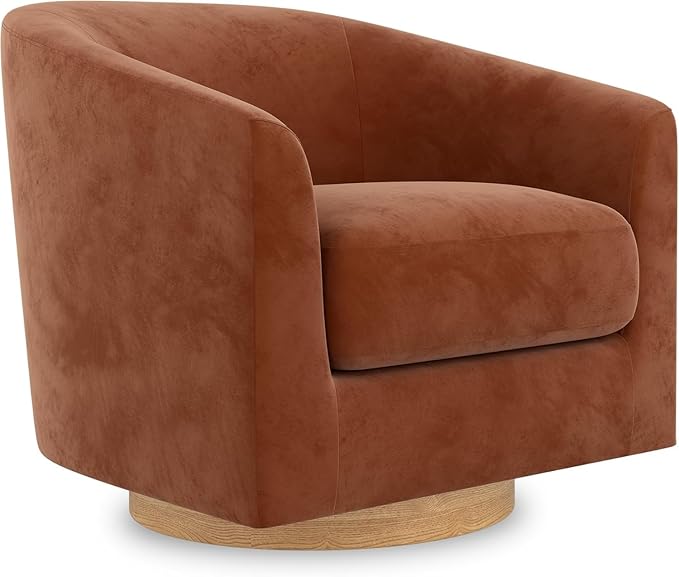 Sunny Heart Swivel Accent Chair, Velvet Swivel Barrel Chair, Swivel Club Chair with Wood Base, Modern Upholstered Armchair, Cozy Chairs for Living Room, Bedroom, Reading - LeafyLoom