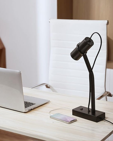 Globe Electric MRDK by Globe Series.01.TL 16" LED Desk Lamp, 2.1A Combined USB Port and USB-C Port, 5 Watts, 240 Lumens, 3000 Kelvin Warm White, Adjustable Shade, Matte Black - LeafyLoom