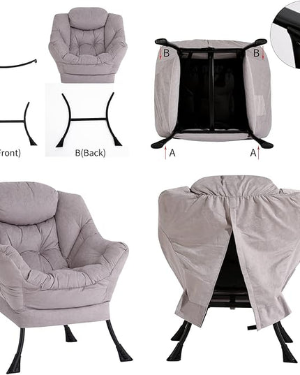 Welnow Lazy Chair with Ottoman, Modern Lounge Accent Chair with Armrests and a Side Pocket, Leisure Upholstered Sofa Chair Reading Chair with Footrest for Small Space, Corner Chair, Light Grey - LeafyLoom