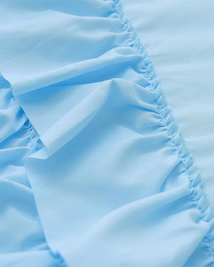 A Nice Night Waterfall Flutter Ruffle 3PCS Comforter Set,Chic Ruffled Textured Princess Bedding Set,Blue,Twin - LeafyLoom