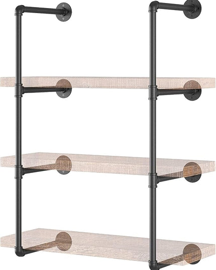 Yuanshikj 2Pc (42" Tall,12" deep) Industrial Wall Mount Iron Pipe Shelf Shelves Shelving Bracket Black Bookshelf DIY Storage offcie Room Kitchen (2 Pcs 4Tier Hardware Only) - LeafyLoom