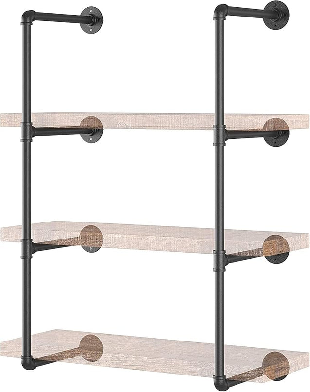 Yuanshikj 2Pc (42" Tall,12" deep) Industrial Wall Mount Iron Pipe Shelf Shelves Shelving Bracket Black Bookshelf DIY Storage offcie Room Kitchen (2 Pcs 4Tier Hardware Only) - LeafyLoom