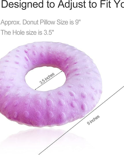 Piercing Pillow Ear Pillows Donut with Hole for Ear Pain CNH, Piercing, Pain Relief Sleeping, Pressure Sore, Side Sleepers, Headphones Minky Dot Lavender - LeafyLoom